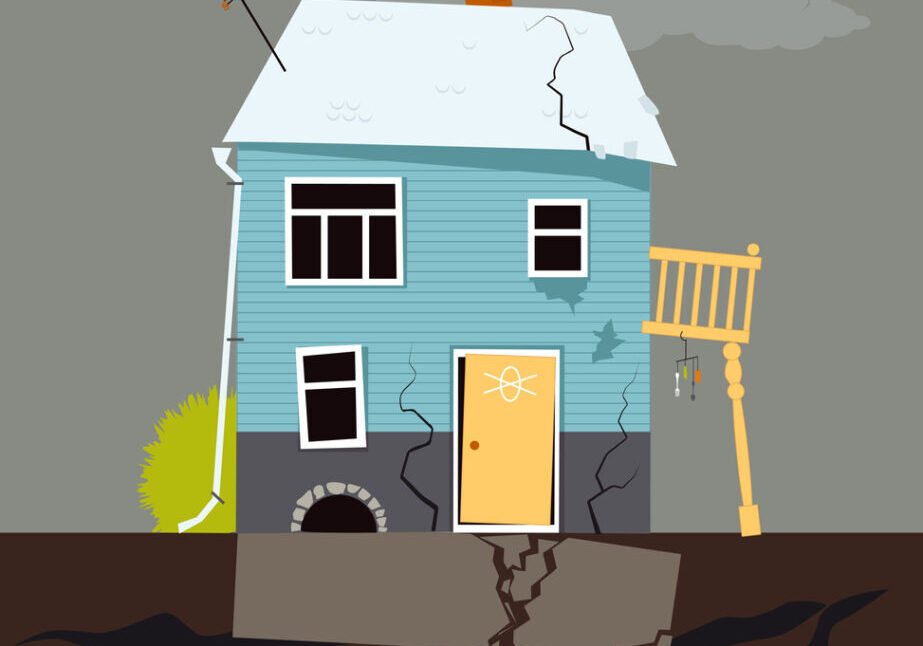 Small family house with foundation problems, EPS 8 vector illustration